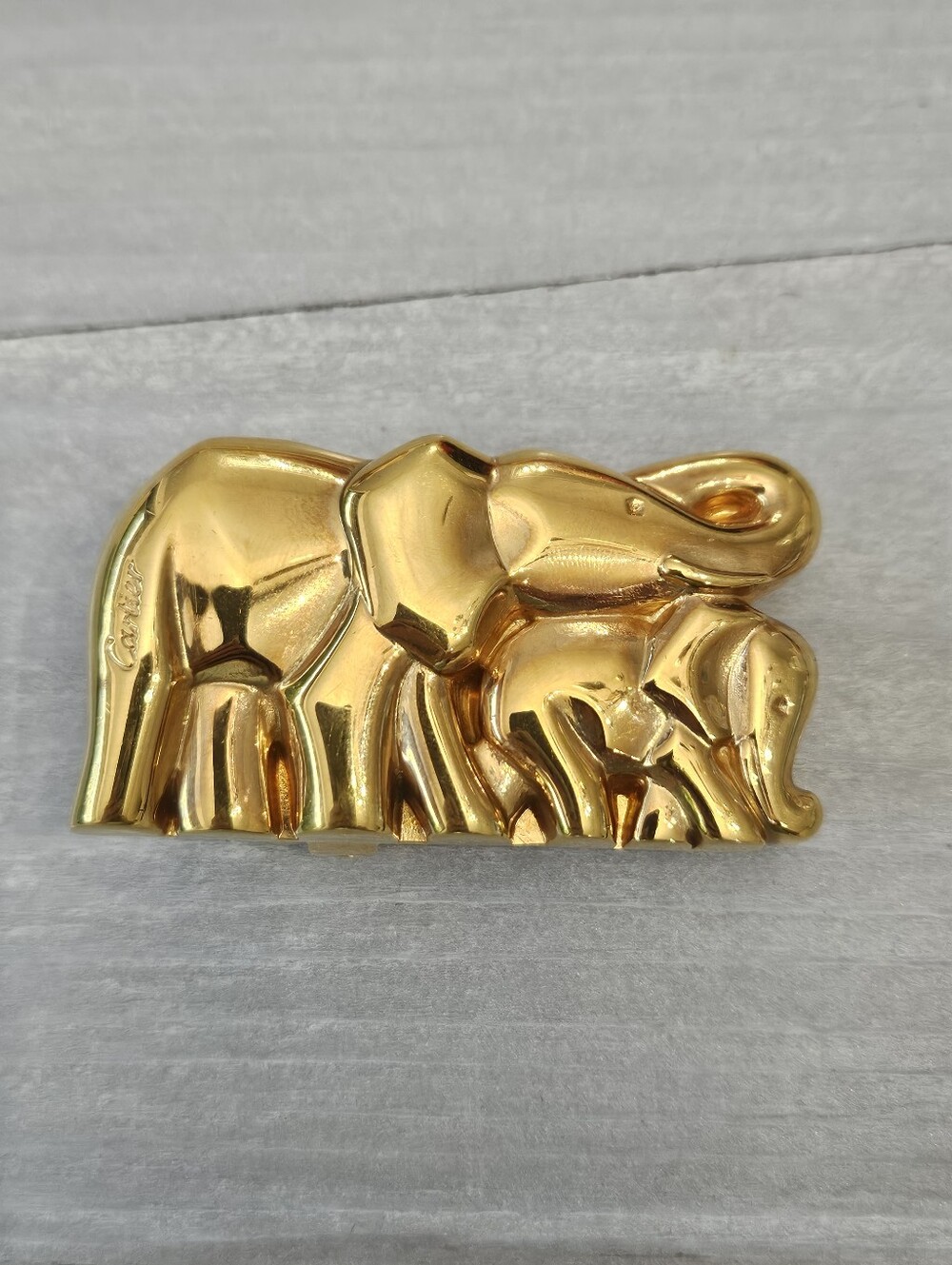 Cartier Elephant Mother & Calf Belt Buckle Goldtone